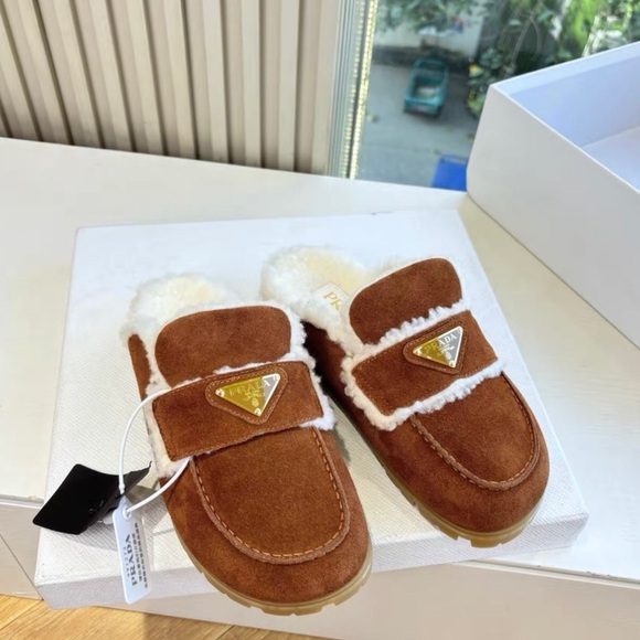 Prada Brown and White Suede Slippers - Picture 2 of 4